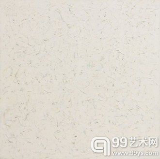 Robert Ryman: Untitled, 1961, oil on canvas, 48 3/4 inches square; courtesy of Sotheby`s