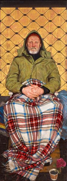 德国画家托马斯·冈特(Thomas Ganter)的作品《盖着方格花呢毯的男人》(Man with a Plaid Blanket)