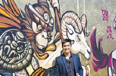 林路漫希望壁画风格与华埠一致。（美国《世界日报》/王湛 摄）