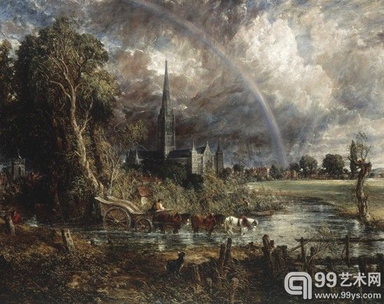 约翰•康斯特布尔(John Constable)的《从草地观看的索尔斯堡主教堂 》(1831)
