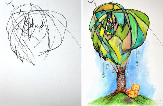 加拿大艺术家将2岁女儿的乱涂鸦变精美画作