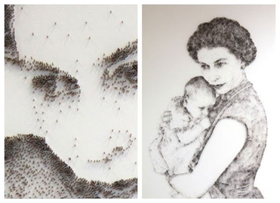 英艺术家用3万枚钉子制作名人肖像