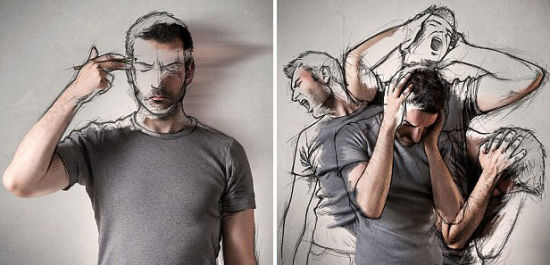 法艺术家自拍照上画素描形象逼真