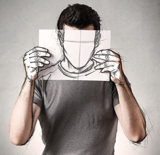 法艺术家自拍照上画素描形象逼真