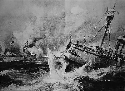 1894年9月17日，黄海海战中，“致远”舰遭日舰猛烈炮击(翻拍)