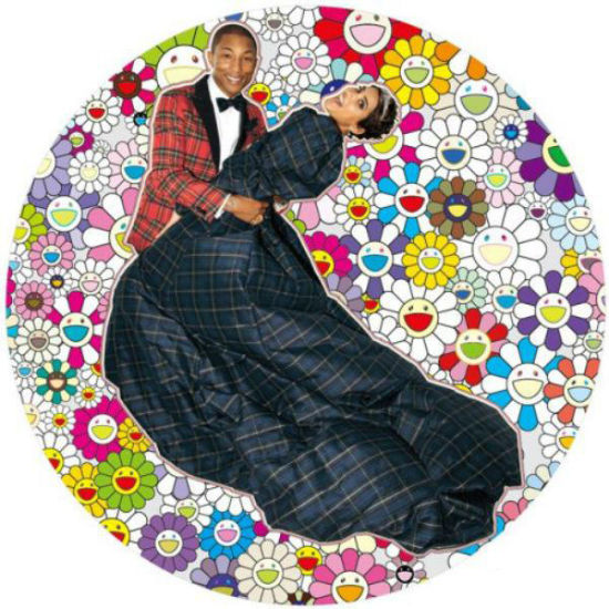 村上隆， 《法瑞尔和海伦的肖像-跳舞》(Portraitof Pharrell and Helen – Dance) (2014) Acrylic and platinum leaf on canvas mounted onboard Photo: Terry Richardson) φ1500 mm © 2014村上隆/Kaikai Kiki Co., Ltd. All rights reserved.