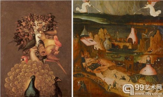 左：After Giuseppe Arcimboldo， Air  右：Follower of Hieronymus Bosch， The Last Judgment， 1515-20