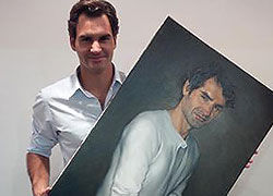 费德勒与画像合影