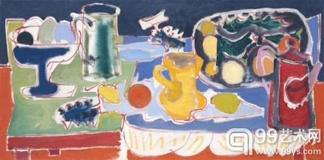 帕特里克·赫朗（Patrick Heron）作品 《长桌上的水果》（Long Table with Fruit）