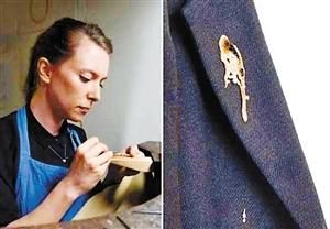 女艺术家推鸟粪飞溅造型胸针