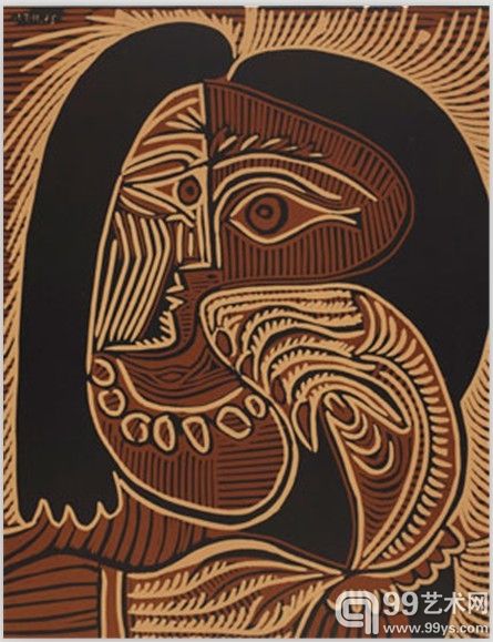 毕加索浮雕版画作品“Portrait de Jacqueline accoudée, au collier” (Portrait of Jacqueline with necklace, resting on her elbow)