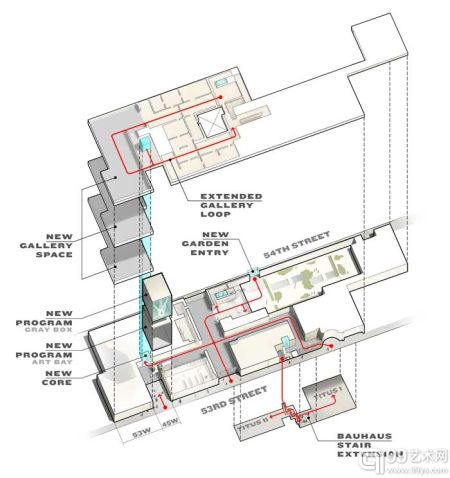现代艺术博物馆的40,000平方英尺的扩建楼层平面图