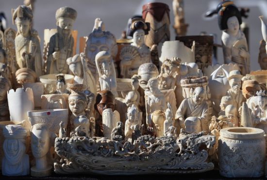 美国销毁一批重大6吨的象牙及象牙制品