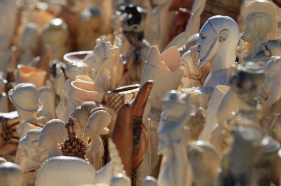 美国销毁一批重大6吨的象牙及象牙制品