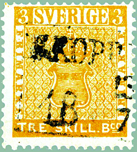瑞典橘黄色3斯基林邮票