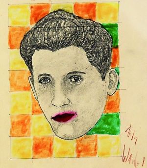 安迪·菲尔茨3镑淘到的艺术大师安迪·沃霍尔儿时的人物肖像画，右下角标注有大师签名。