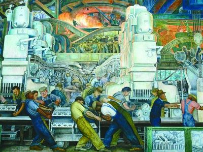 再现昔日繁荣景象的画作《底特律工业》