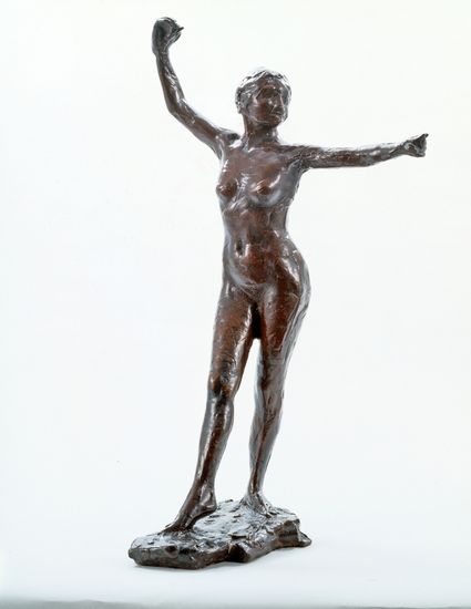德加的雕塑作品：①《准备起舞的舞者》