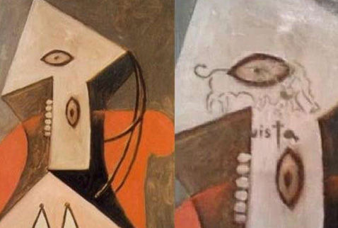 毕加索画作《红椅上的女人》遭涂鸦