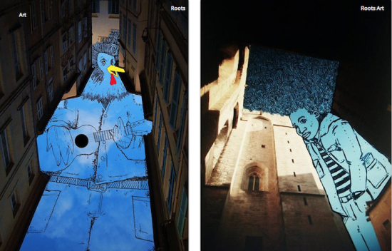 艺术家在高楼缝隙中的蓝天中尽情涂鸦