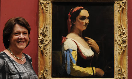 文化大臣玛丽亚·米勒在英国国家美术馆，为卢西恩·弗洛伊德所捐赠的柯罗肖像作品揭幕。 Max Nash/PA 供图