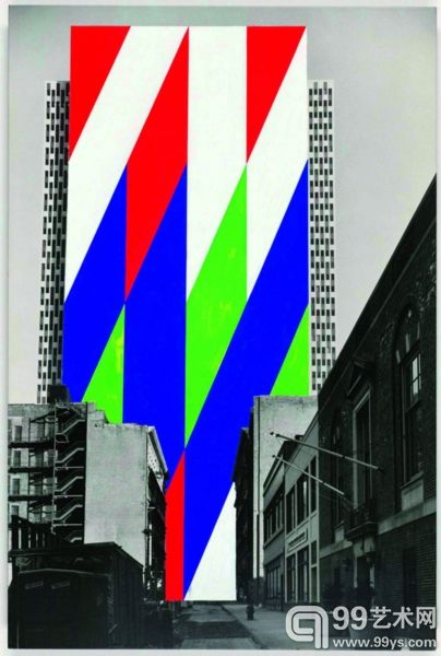 Jason Crum (美国人，1935-2004）一面着色的墙的草图 纽约 照片上的水粉画 76.2×50.8cm 1969年