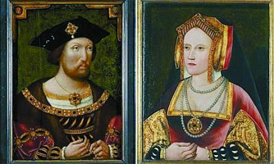 亨利八世与第一任妻子凯瑟琳的肖像画。