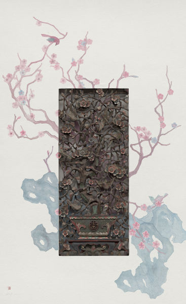 李婷婷，花与湖石No.1，154×95.2cm，综合材料，2015