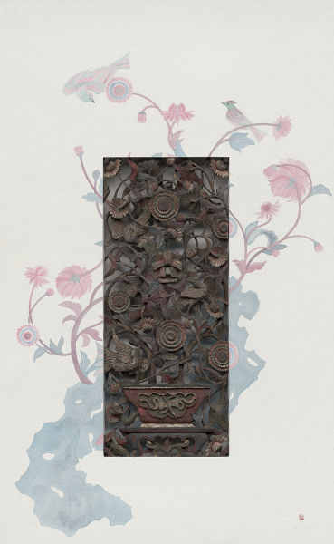 李婷婷，花与湖石No.2，154×95.2cm，综合材料，2015
