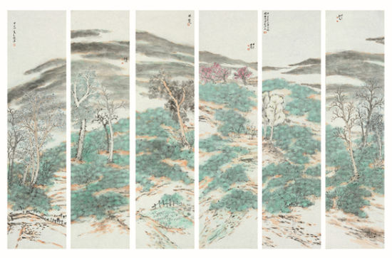 杨银俊 园·茶系列 138cm×34cm×6 纸本设色 2014年