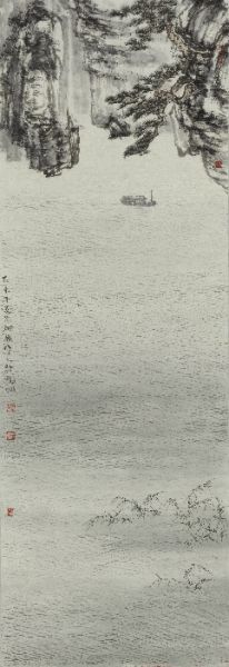 杨桐岭 烟江帆影 100×34cm 纸本水墨 2015