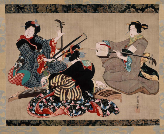 《三曲合奏图》，葛饰北斋，1818年-1844年