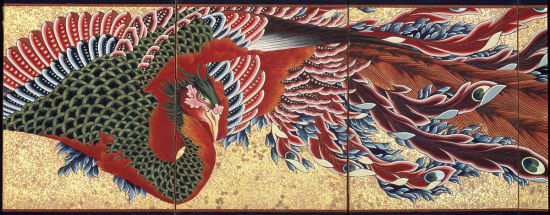 《凤凰图屏风》，葛饰北斋，1835年。