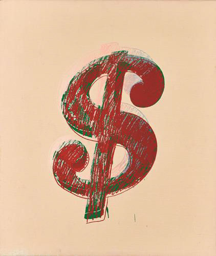 安迪。沃荷(美国人， 1928-1987年) 《美元符号》 人造凝胶 丝网墨 画布 40 x 33.5 公分，1981年作 估价：港元2,000,000 - 2,500,000／美元256,400 - 320,500