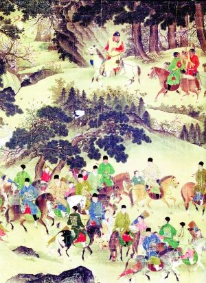 北京故宫博物院藏明代商喜绘《明宣宗行乐图》（局部）