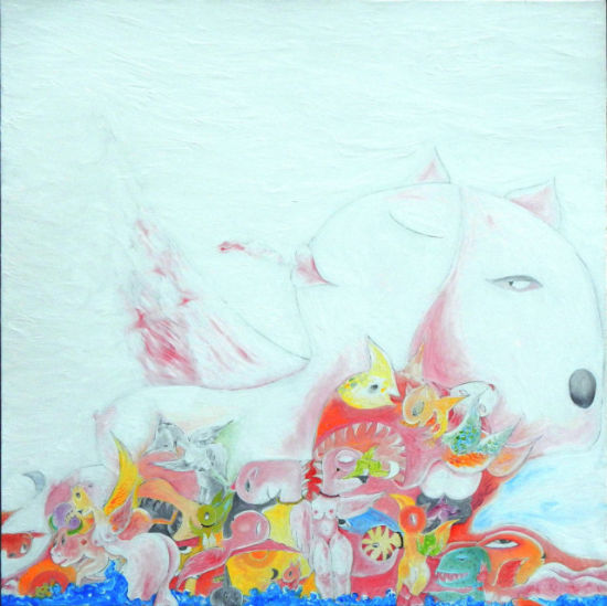 郭春亭Guo Chunting 怪鸟之孕育的存在Strange bird‘s life exists 布面油画Oil painting on canvas 100cm×100cm 2012