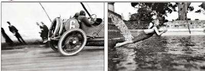 在雅克·亨利·拉蒂格的作品中，最受其喜爱的主题是“空气与水”。他的照片是缓慢的生活：旅行，游戏，体育活动，社交和朋友的肖像等，但他却止不住在其中捕捉速度、空气、嬉闹与腾跃。左图为1912年6月26日拉格蒂在?