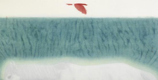 欧阳光 ，《马上飞》 ，132x66cm， 纸本水墨， 2014
