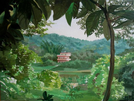 钟耕略《绿林中的别墅》2014，油彩，麻布，30 X 40 cm