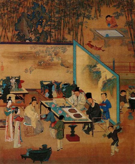 明代仇英《人物故事图》，绢本设色，41.2×33.7公分，故宫博物院藏。
