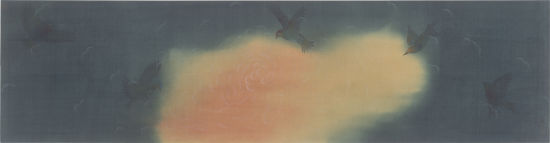 《云蒸霞蔚系列之一》，157cm×41cm， 绢本，2014年