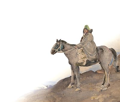 《哈萨克猎人》 1944年 64.8×39.9cm 纸本水彩