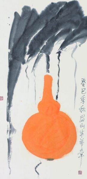图2、朱万章《仙瓢独立》，纸本设色，96x53厘米，2013年