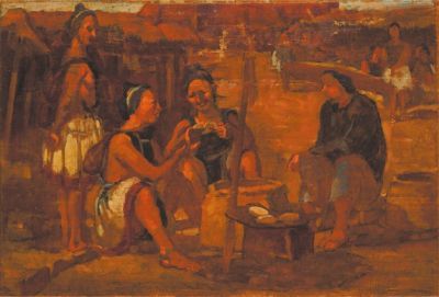 冯法祀《吃烤饼的瑶族人》，44×65cm，油画，1943年