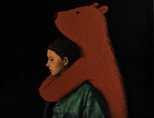 张占占作品《安娜与野兽 2》，2014，布面油画，100x80