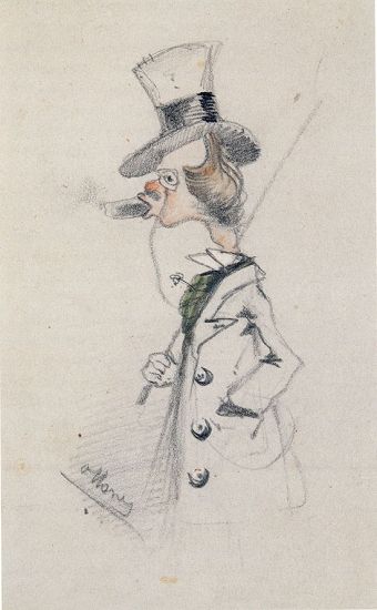 莫奈1857年创作的漫画《抽雪茄的花花公子》。
