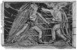《体育镜报的双联页两个拳手》，色粉、铅笔及炭，56.6cm x 36cm，1960