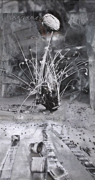 安塞尔姆·基弗《失落的字母》照片拼贴色彩覆盖280x140cm2011年此作品现身于该艺术区6月15日举办的“穷尽·德国新表现主义/当代艺术展”。