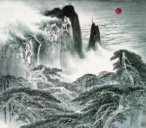 《黄山晨曦图》 1996年 纸本中国画 （158cm×138cm）。