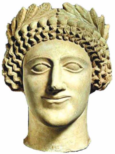 戴花环的少年头像（石灰石）塞浦路斯古典时期公元前5世纪中期